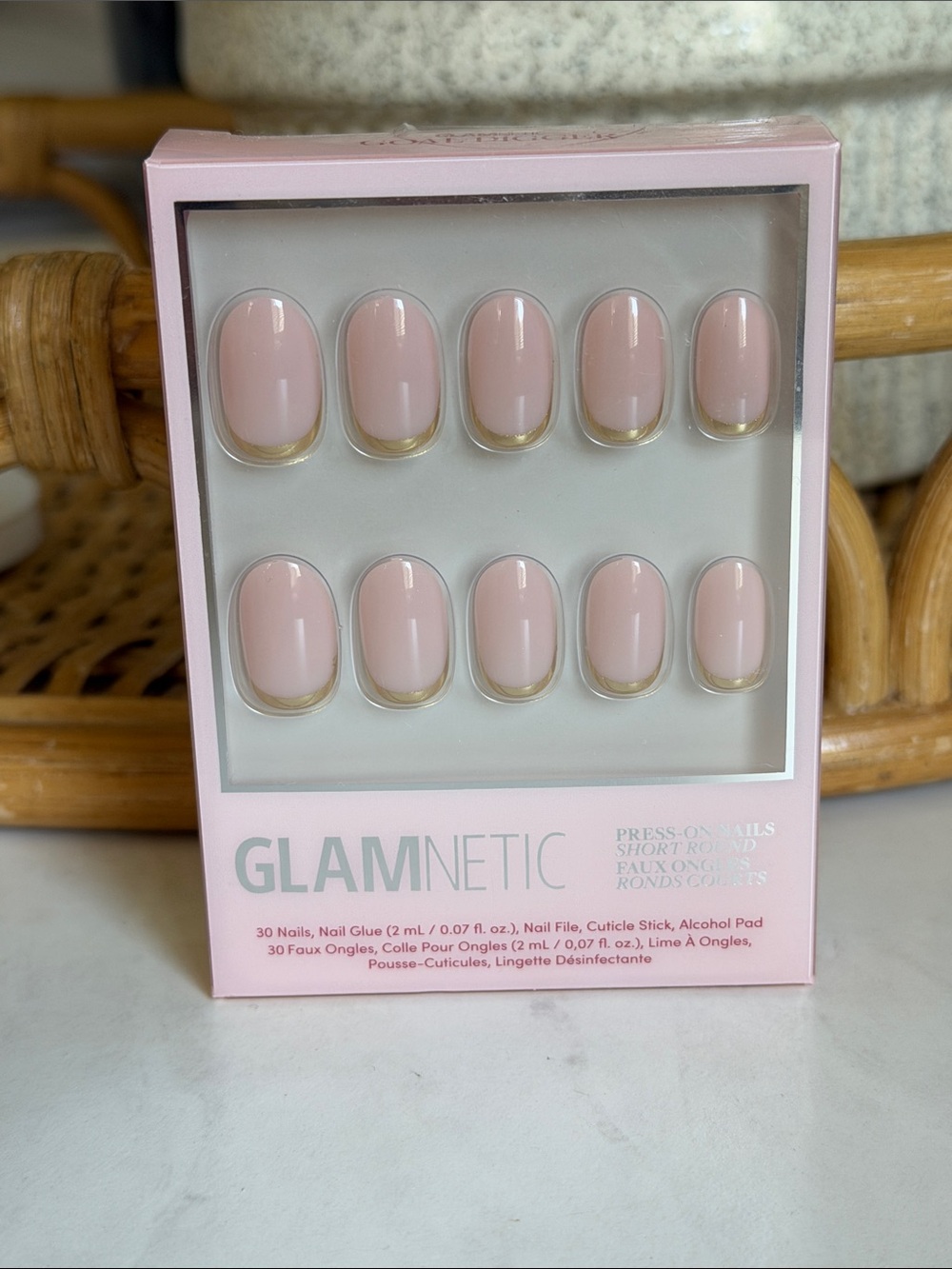 Pink Gold-Trim Press-On Nail Set